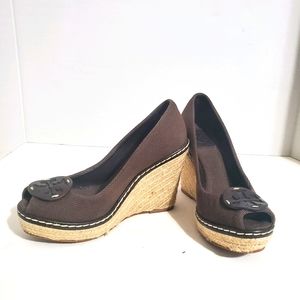 Tory Burch Canvas peep toes Wedge pumps 6.5